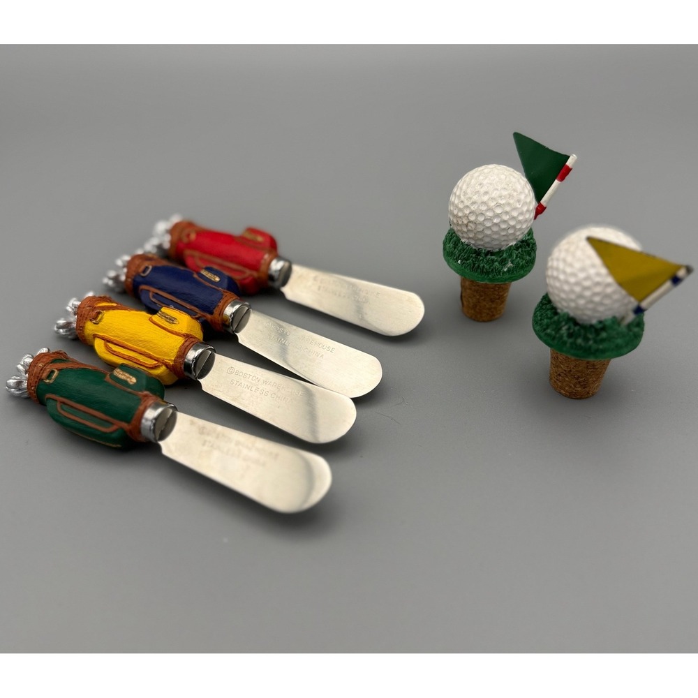 Boston Warehouse Golf Bag Butter Spreaders & Bottle Stoppers Set 6pc Multi Good